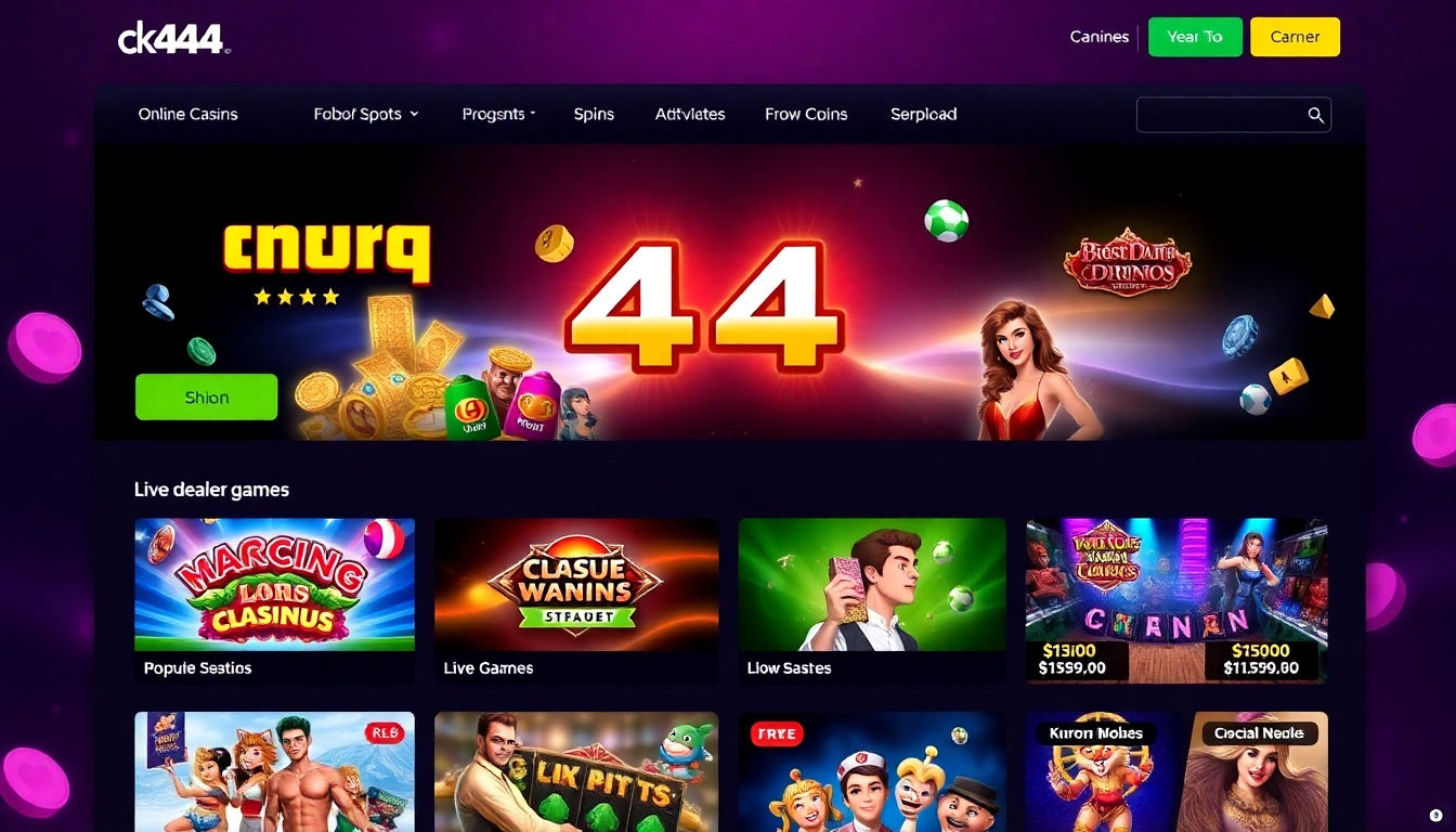 Engage with ck 444's colorful gaming dashboard showcasing slots and live casino action for online players in Bangladesh.