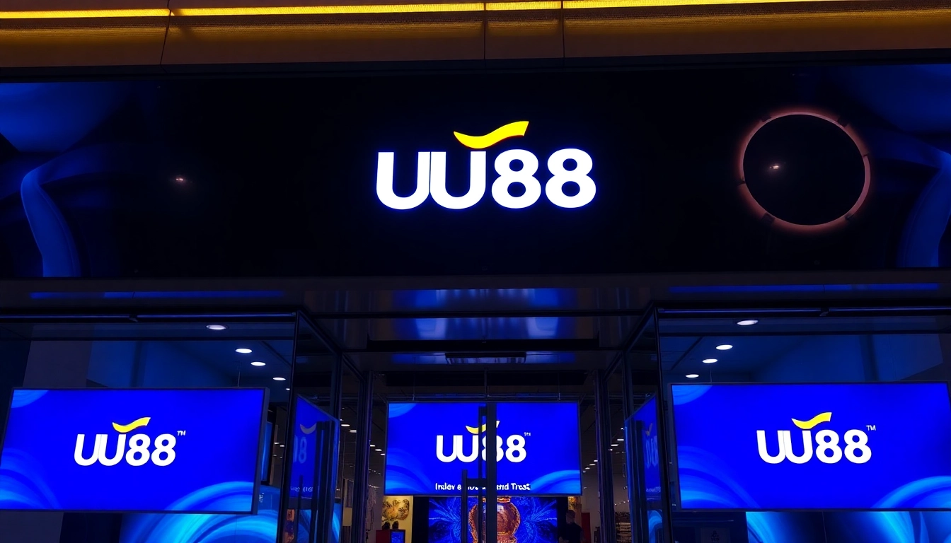 Dynamic visual of UU88 branding on digital screens highlighting professionalism and reliability for online services.