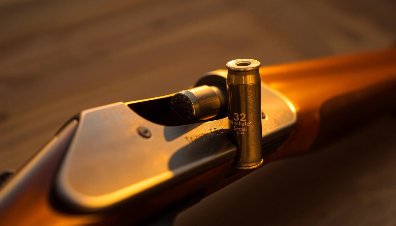Detailed shot of a vintage 32WIN Winchester rifle chambered with a .32 Winchester Special cartridge, emphasizing craftsmanship and classic design for firearm enthusiasts.