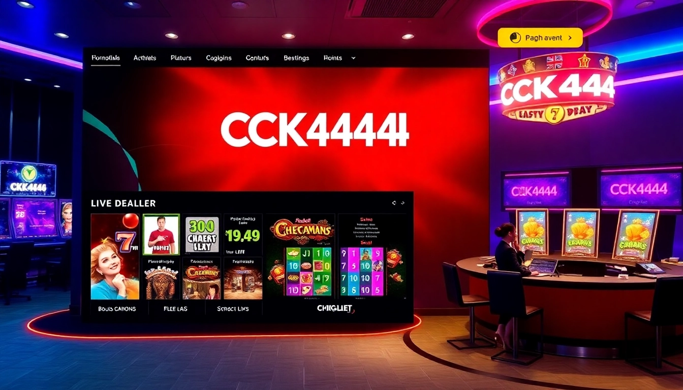 CK 444-themed online gaming platform with lively slots and live dealer, engaging and action-packed design for players.
