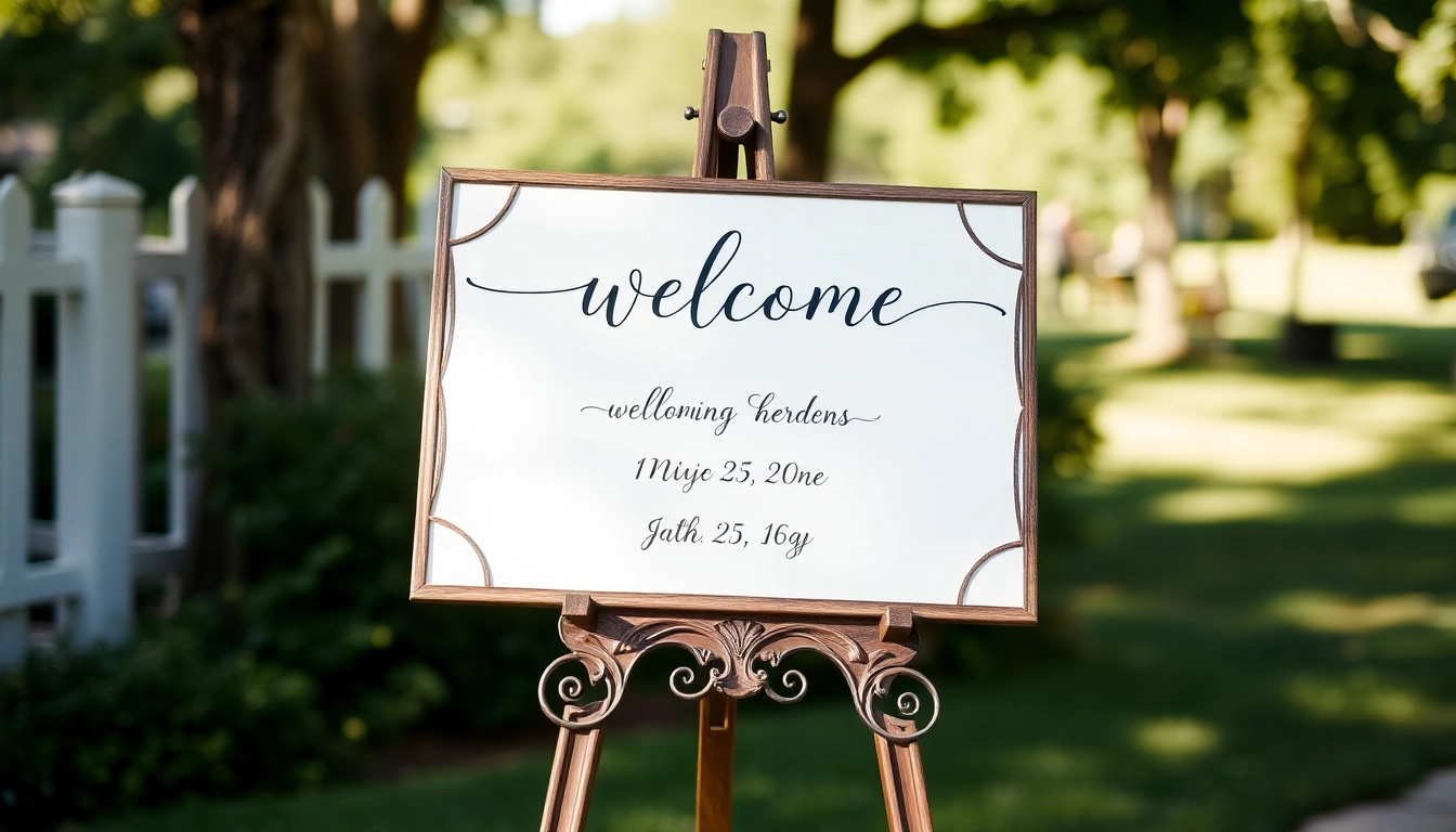 Beautiful wedding welcome sign with elegant calligraphy, personalized and inviting for guests.