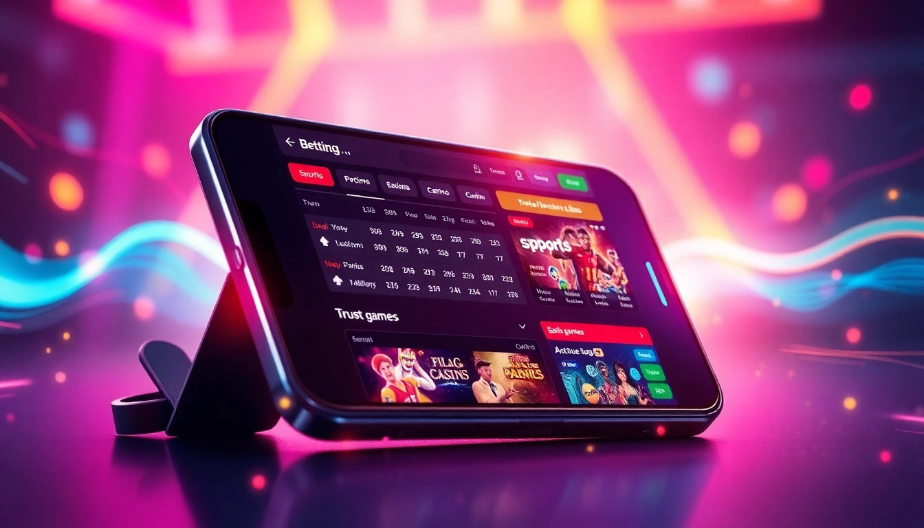 Laser 247 online betting platform logo on a smartphone screen with live sports and casino options, emphasizing trust and advanced features for bettors.