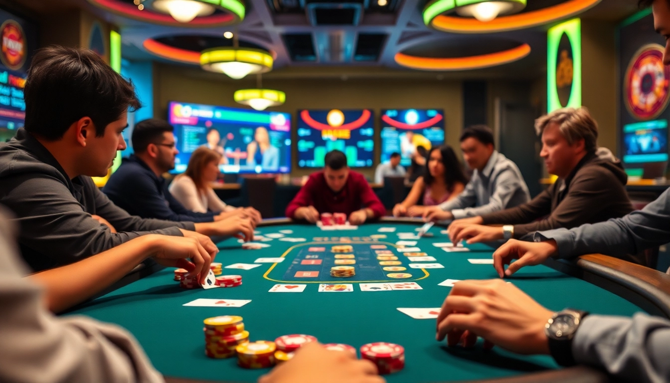 Promotional image showcasing vibrant Clubgg poker online community with players, chips, and cards, emphasizing fun and engagement.