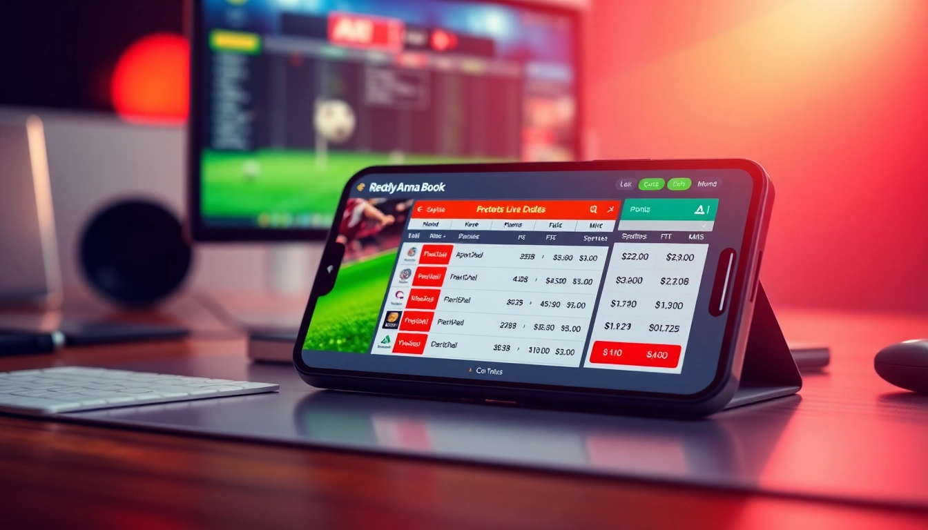 Reddy Anna Book active sports betting interface on a mobile device showing live odds and gameplay in a bright, engaging setting.
