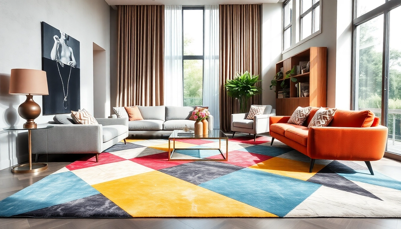 Stylish modern living space with vibrant Tappeti moderni Milano highlighting contemporary