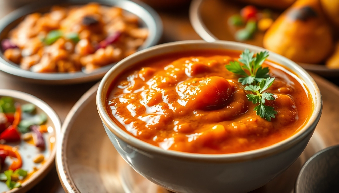 Samosa Chutney served in a traditional bowl with fresh herbs and spices, appealing and vibrant