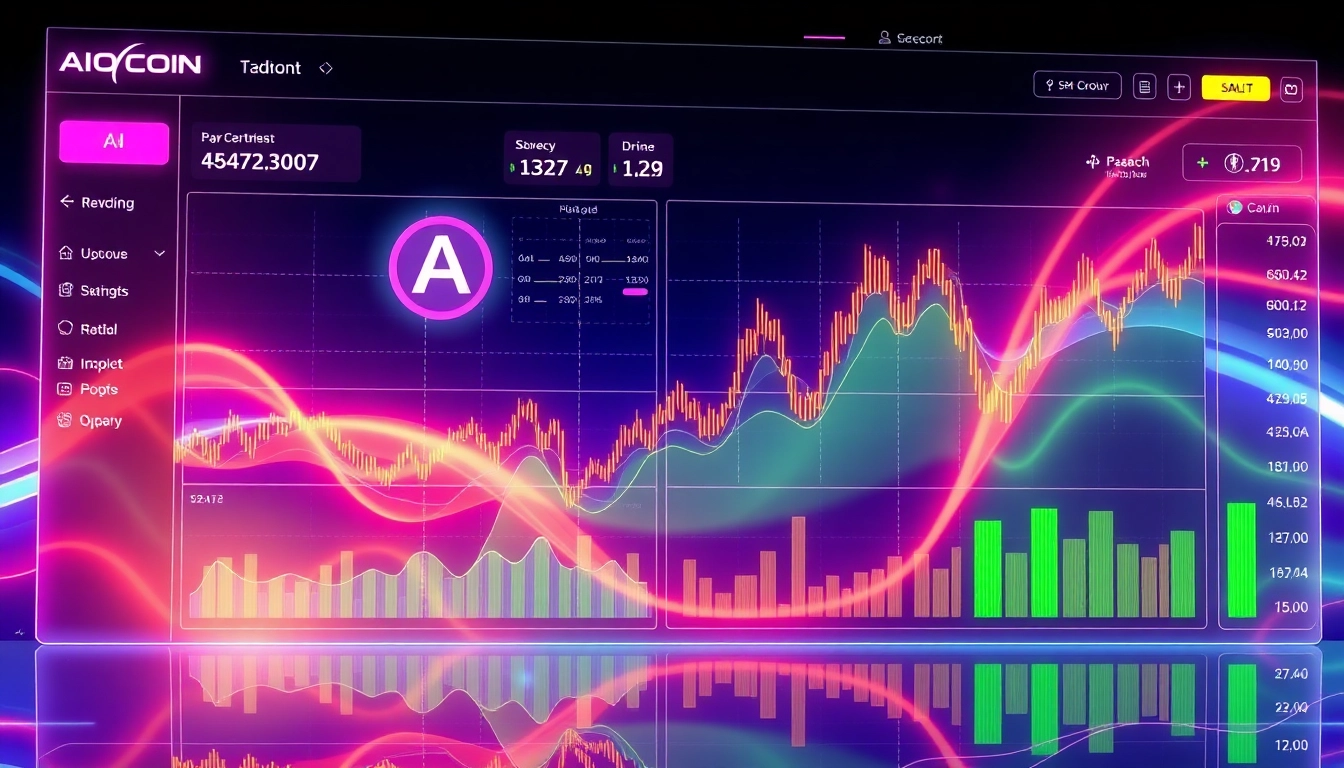 High-tech aicoin market analysis dashboard with real-time data visualization and vibrant UI elements